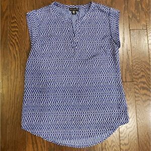 XS Willi Smith Women's Blouse V Neck Short Sleeve Blue top shirt work dressy